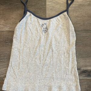 Brandy Melville John Galt Gray Tank with Navy Trim and Tiny Bear